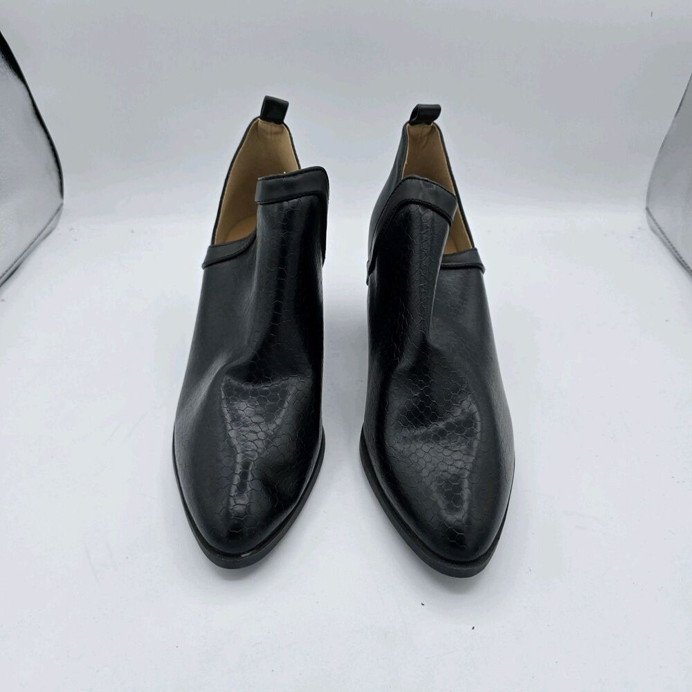 Women Black Square Toe British Style 7.5 Shoes Slip On Block High Heels Pumps